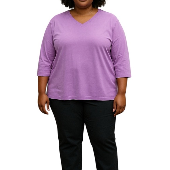 EDDIE BAUER Women's Lavender V-Neck 3/4 Sleeve Pullover Sweatshirt Size XXL - Picture 1 of 10